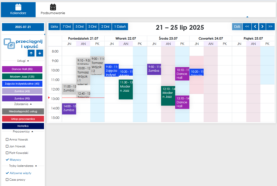 zrzut ekranu kalendarza w trybie wizyty z aplikacji Cerez