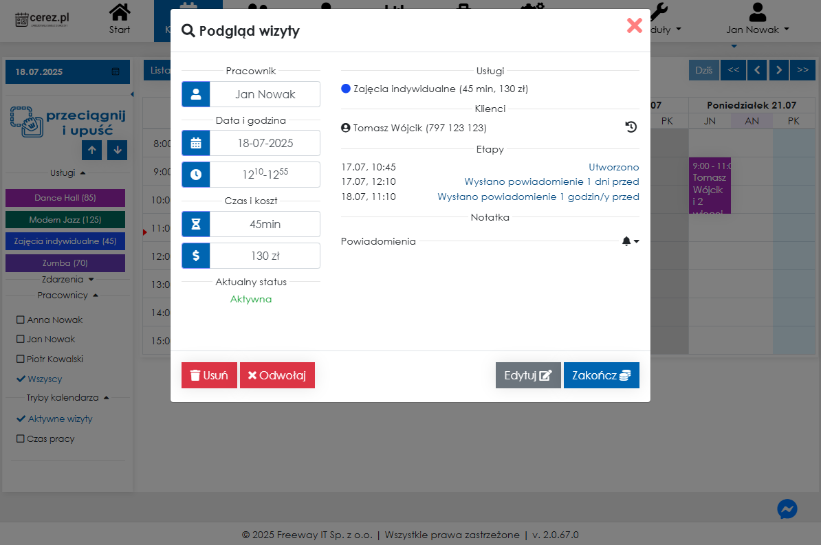 zrzut ekranu podglądu wizyty z aplikacji Cerez