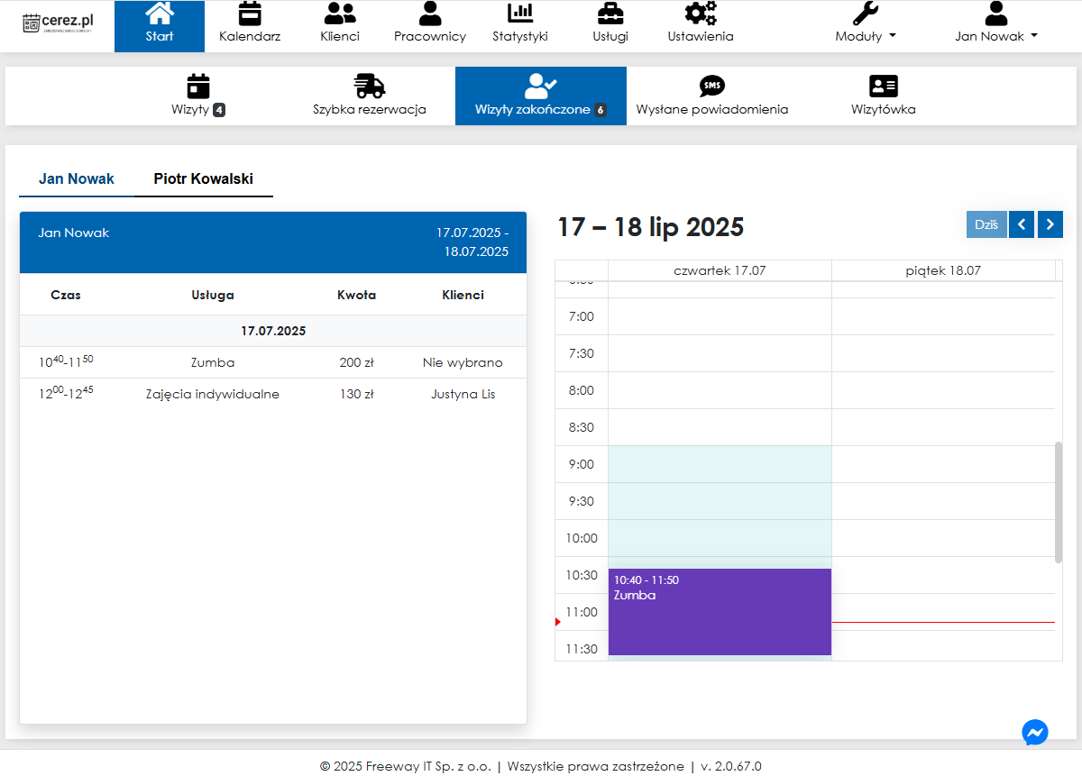 Zrzut ekranu wizyt do akceptacji w aplikacji Cerez