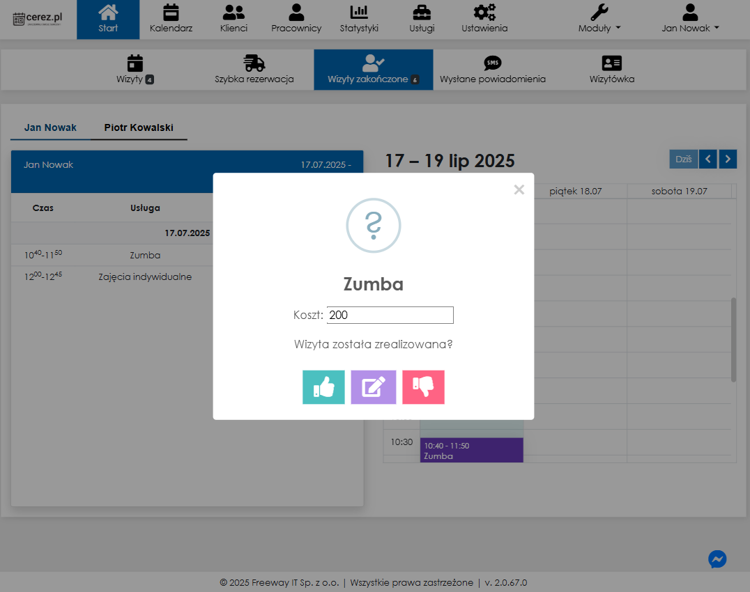 Zrzut ekranu potwierdzenia realizacji wizyty z aplikacji Cerez