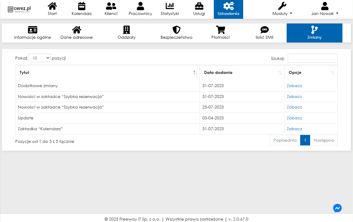 Zrzut ekranu aktualizacji aplikacji Cerez