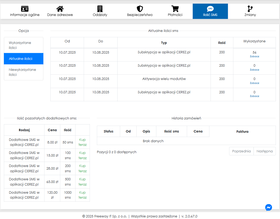 Zrzut ekranu ustawień bezpieczeństwa z aplikacji Cerez